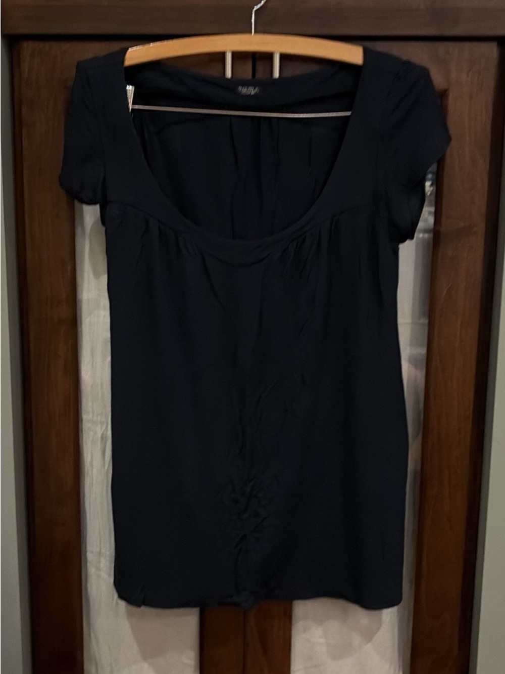Navy Blue Scoop Neck Short Sleeve Top